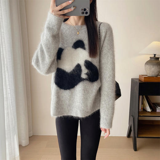 可爱团宠慵懒风毛衣！软糯拉毛羊绒马海毛提花熊猫针织毛衣24冬款！ 商品图5