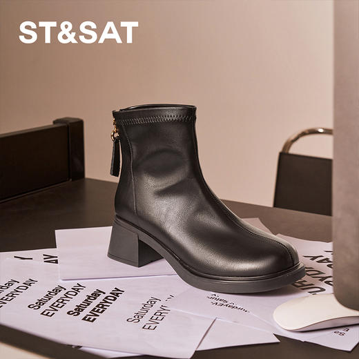 星期六通勤利落百搭显瘦粗跟短靴SSC4116644 商品图3