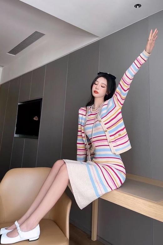 ANSUABEL 彩色条纹背心连衣裙针织开衫套装 15222 商品图1