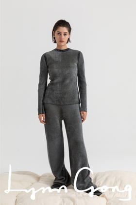 间色针织休闲裤