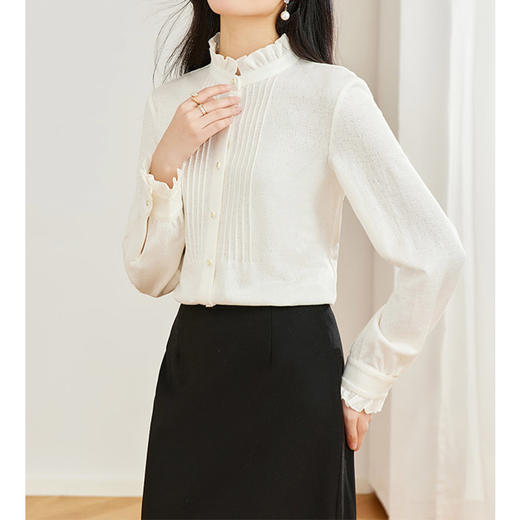 Y4D11B2127 法式木耳领压褶羊毛衬衣RJ005 商品图2