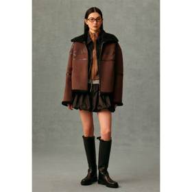 GOODBAI logo贴布绣带毛翻领oversize加厚外套