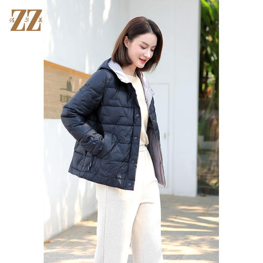 佐尔美短款双面穿减龄气质连帽羽绒服女E34YY45 商品图1