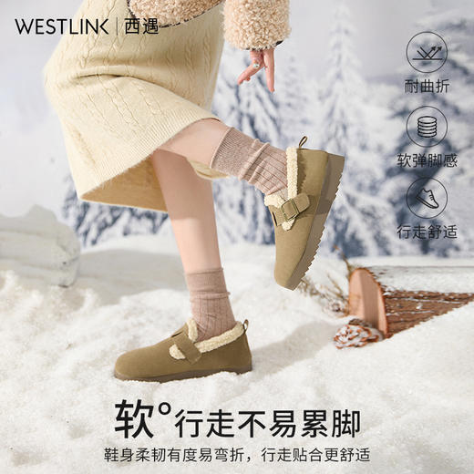 西遇毛毛勃肯鞋女加绒新款冬季全包复古雪地靴一脚蹬外穿棉鞋D4347831 商品图3