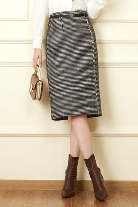 Le Malene 复古高腰中长款格纹半裙 19575