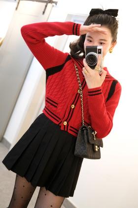 Stay2Weeks 小香风短款海军领针织开衫外套 15215