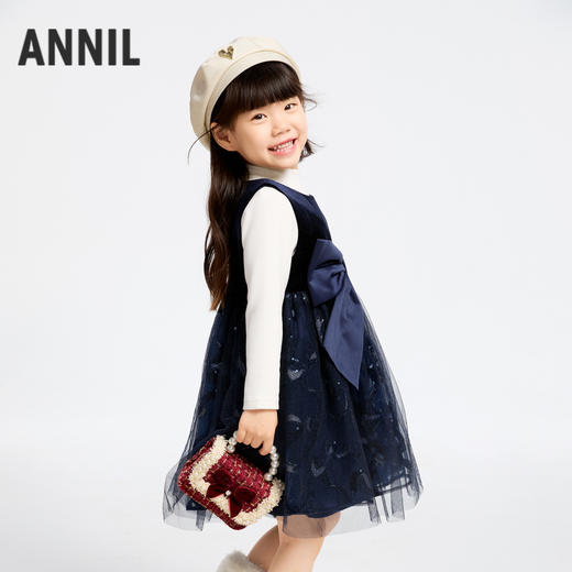 女童精致网纱丝绒裙冬季新款安奈儿童装实体店同款XG443759 商品图1