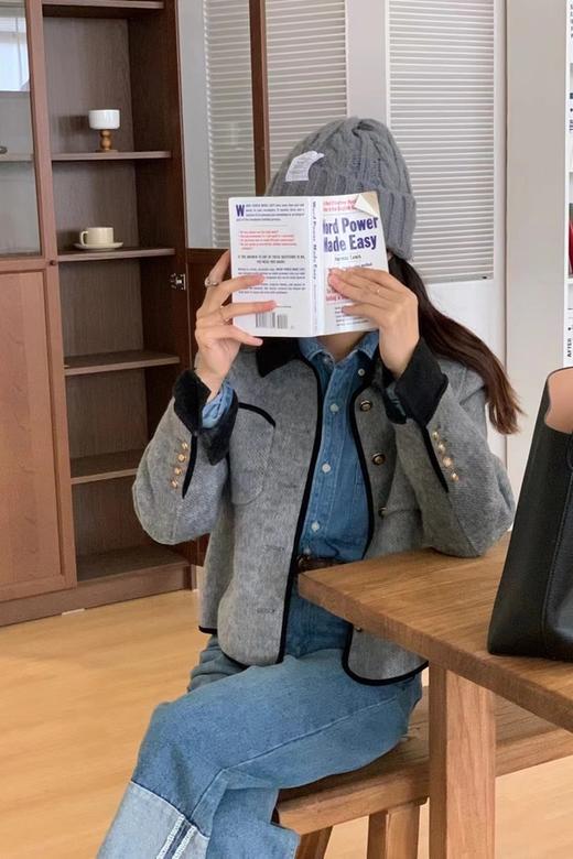 LNNNS 黑灰撞色翻领短款小香风外套 19513 商品图1