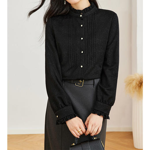 Y4D11B2127 法式木耳领压褶羊毛衬衣RJ005 商品图3