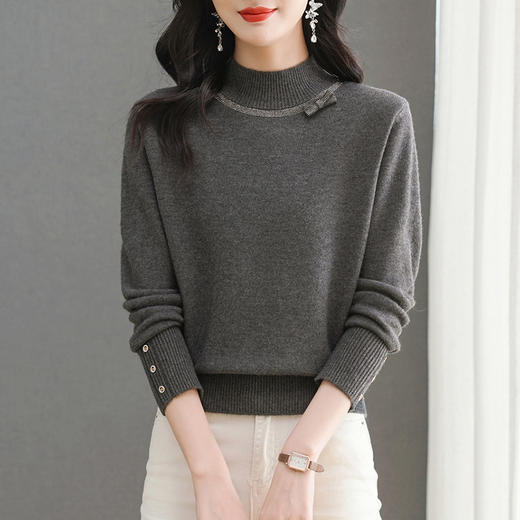 CC-89-28455半高领打底衫秋冬红色毛衣女款2024新款后款洋气内搭针织上衣 商品图0