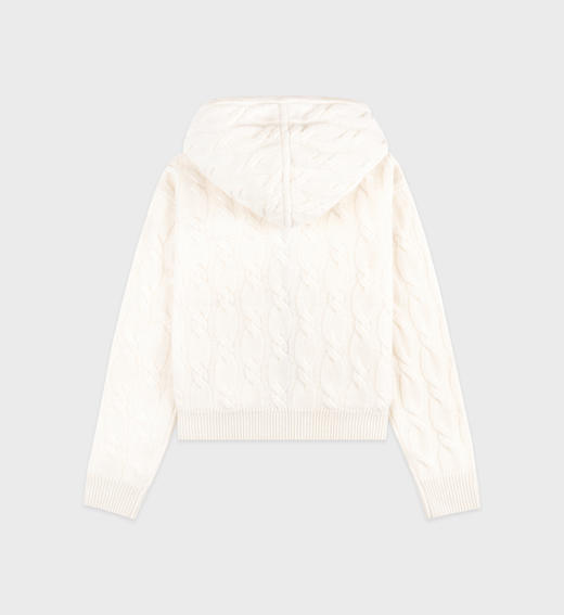 Sporty & Rich - SRC Cable-knit Wool Cashmere Zip hoodie - Cream/Navy - 女装 - 针织衫 - 奶油/海军蓝 商品图1