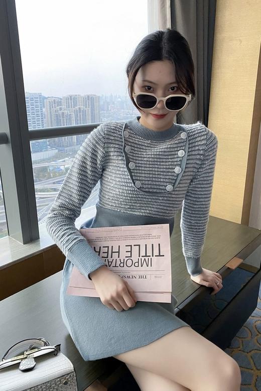 amadella 条纹拼接花边针织连衣裙 15233 商品图1