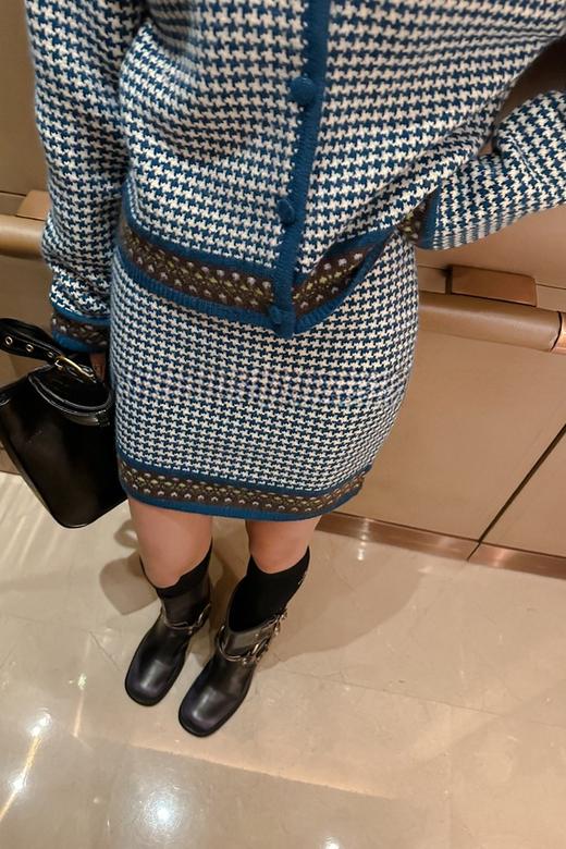 LNNNS 撞色翻领千鸟格开衫半裙针织套装 19528 商品图3