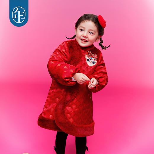 年衣童装女童改良旗袍外套冬季新款儿童演出服甜美新中式连衣裙喜乐福蛇旗袍裙 商品图1