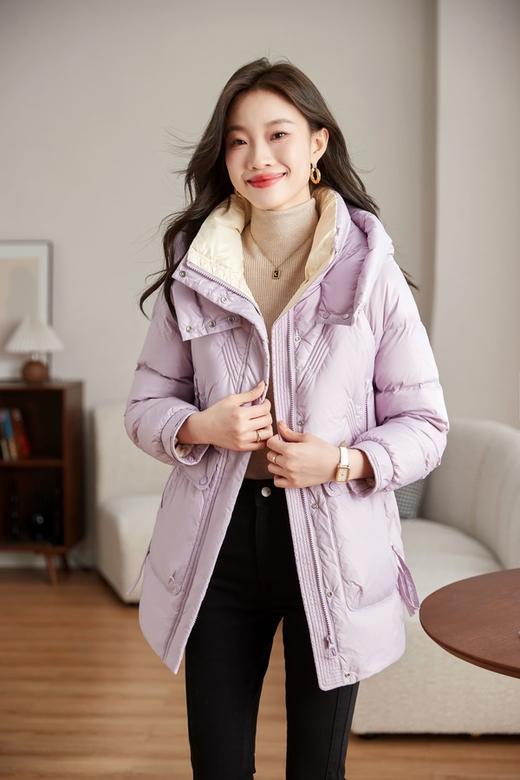 Le Malene 紫色连帽白鸭绒外套 19483 商品图1