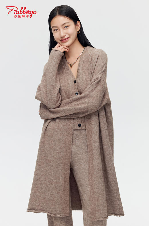 赤兔嗨购24年秋冬新款慵懒风针织开衫女休闲宽松马甲针织裤三件套套装 商品图1