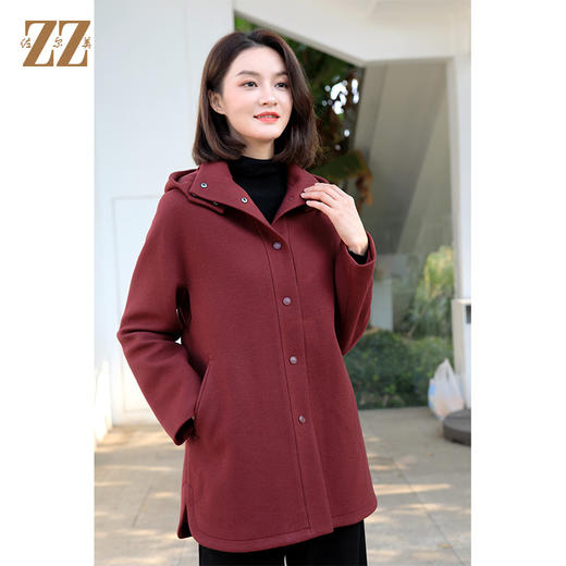 佐尔美冬季新款 简约连帽绵羊毛呢大衣外套女E34ZZ32 商品图2