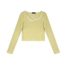 不规则领口黄色修身打底衫