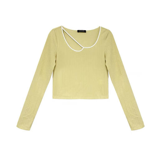 不规则领口黄色修身打底衫 商品图0