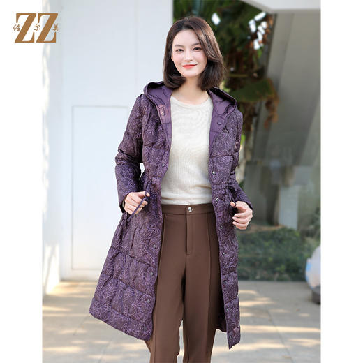 佐尔美冬季新款 双面穿中长款连帽减龄保暖羽绒服女E34YY43 商品图1