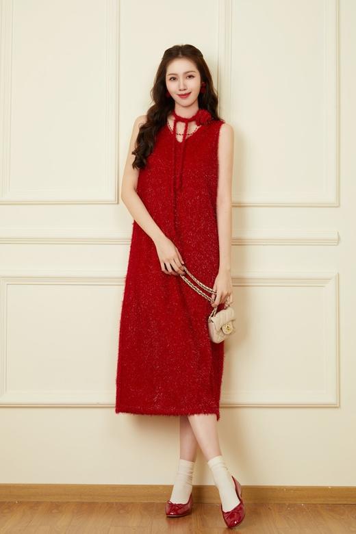 SIA SAYLOR 节日时髦款红色金丝连衣裙 19526【不含飘带】 商品图3