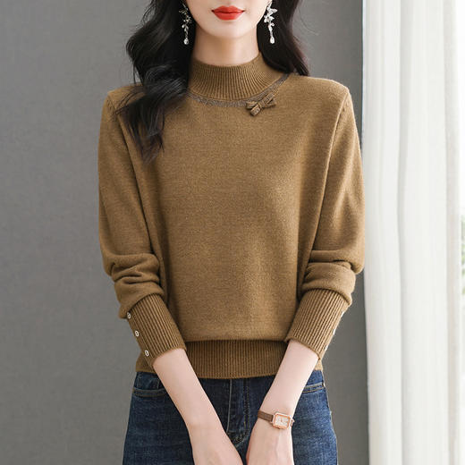 CC-89-28455半高领打底衫秋冬红色毛衣女款2024新款后款洋气内搭针织上衣 商品图2