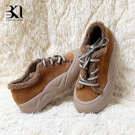 BAKERLOO女鞋复古厚底加绒毛毛鞋运动板鞋MG115 商品图0