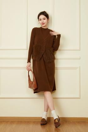 ELLA JADE 气质毛绒马甲连衣裙针织套装 19511