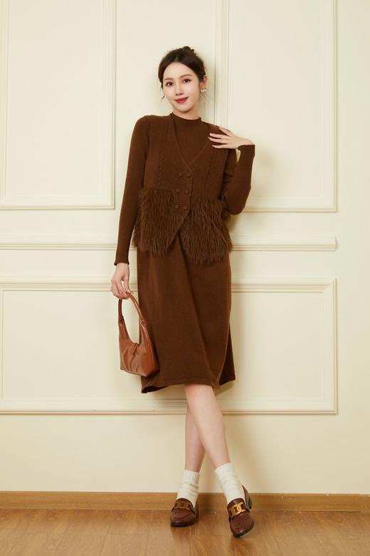 ELLA JADE 气质毛绒马甲连衣裙针织套装 19511 商品图0