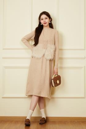 ELLA JADE 气质毛绒马甲连衣裙针织套装 19506