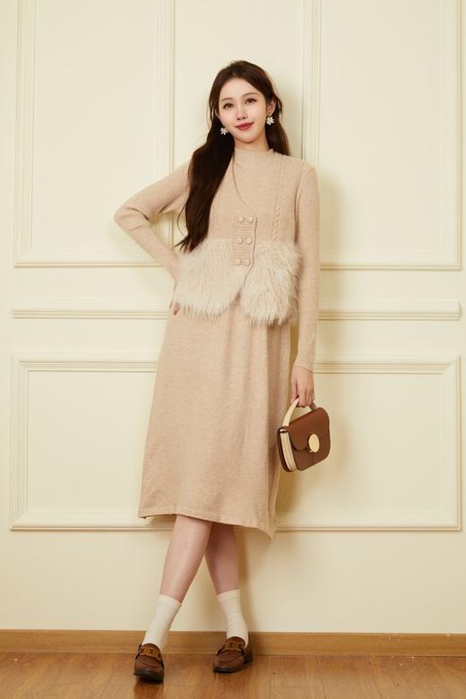 ELLA JADE 气质毛绒马甲连衣裙针织套装 19506 商品图0