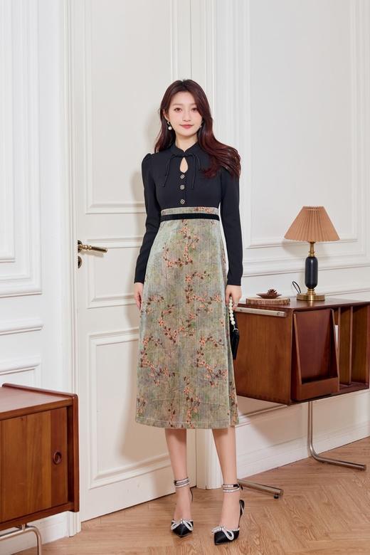 Le Malene 知性新中式水滴领拼接式连衣裙 19504 商品图4