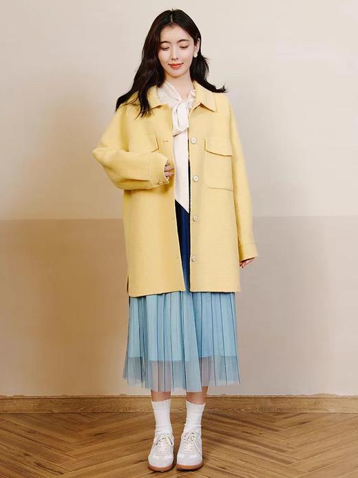 tanni秋冬新品时尚H版黄色呢大衣柔软舒适长袖外套TL31CO605A 商品图1