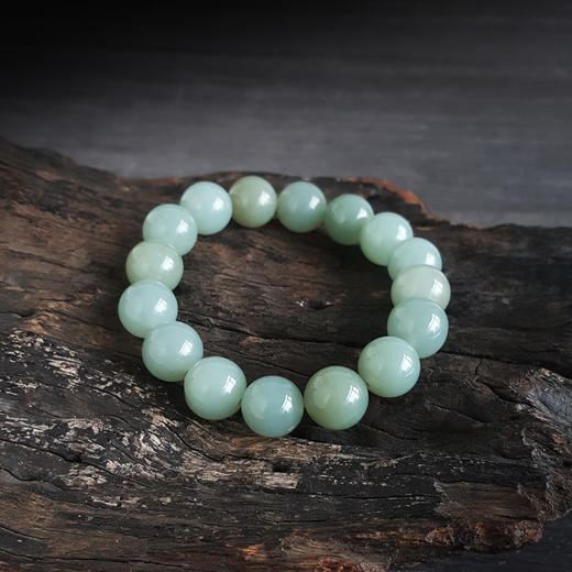 【天然正品】天然约11.5-12.0MM无杂裂鸭蛋青和田玉圆珠手串17CM（弹力绳）中性款现售价：680特价！251024NJ12 商品图2