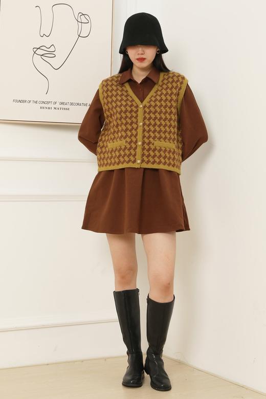 WHO KNOWS 学院风棕色连衣裙马甲两件套 15076 商品图4