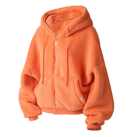 I'd爱帝雪绒绒连帽加厚毛毛外套落肩袖宽松拉链开衫大衣 商品图5