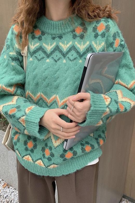 LNNNS 蓝绿几何套头毛衣 15234 商品图1