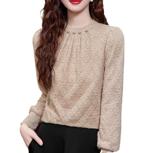 SMZ32773加绒加厚蕾丝打底衫高级感2024新款冬季内搭保暖上衣女洋气小衫潮 商品图4