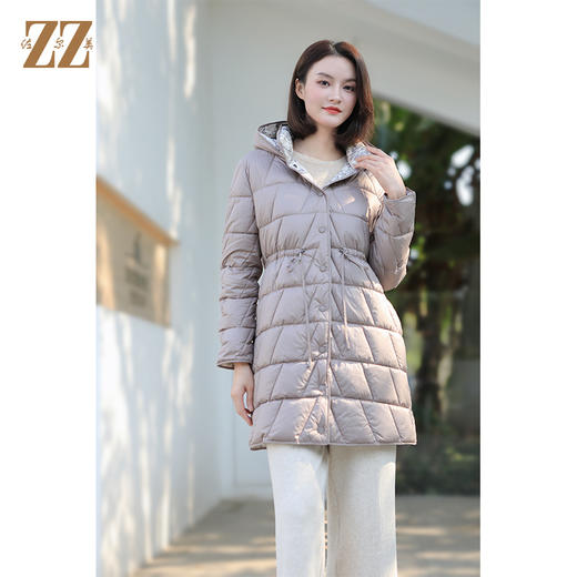 佐尔美冬季新款 中长款气质双面穿连帽90绒减龄羽绒服女E34YY49 商品图2