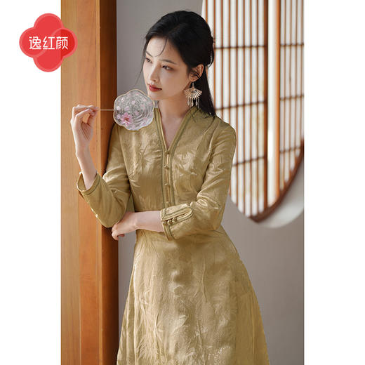 上海逸红颜兰莹2025早秋高级感新中式轻国风气质连衣裙长袖礼服裙 商品图3