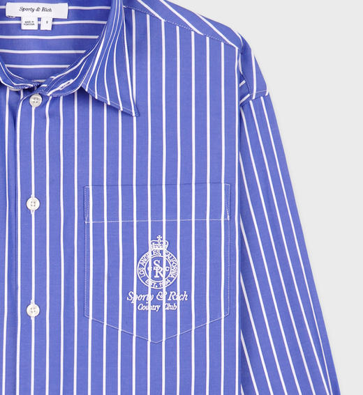 Sporty & Rich - Crown Oversized Shirt - Blue/White Stripe - 女装 - 衬衫 - 蓝色/白色条纹 商品图1