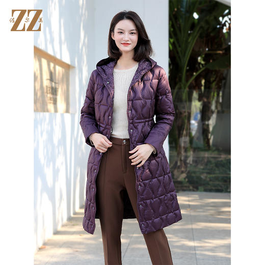 佐尔美冬季新款 双面穿中长款连帽减龄保暖羽绒服女E34YY43 商品图2