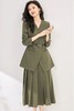 ESTELLICA 橄榄绿色收腰西装压褶长裙套装 19490 商品缩略图0