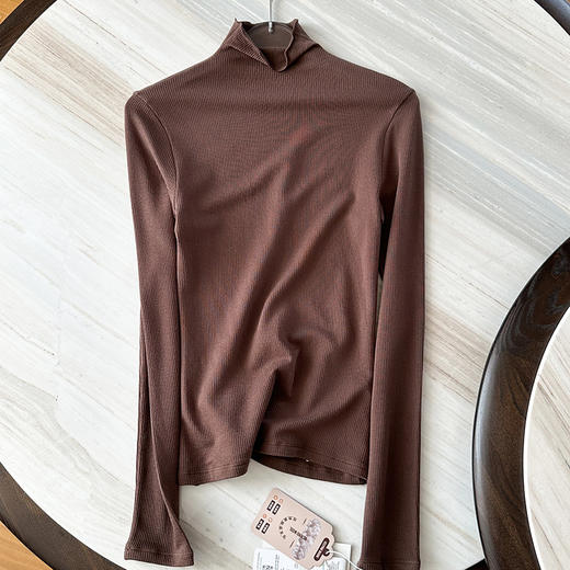 官网890！卡戴珊同款微卷半高领罗纹针织羊毛混纺打底衫女 单穿修身长袖上衣可外穿 商品图6