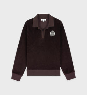 Sporty & Rich - NY Crest Longsleeve Velour Polo - Chocolate/Cream - 女装 - Polo衫 - 巧克力色/奶油色