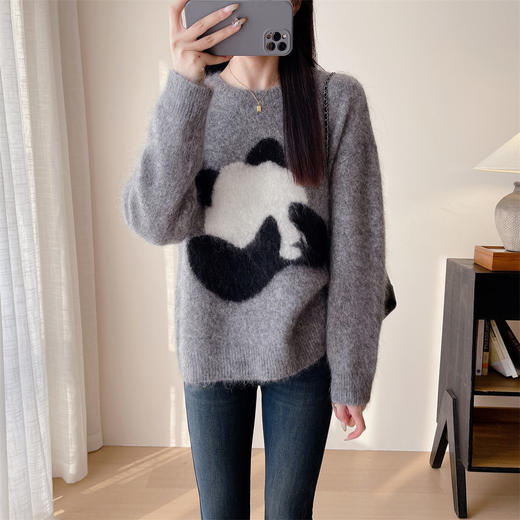 可爱团宠慵懒风毛衣！软糯拉毛羊绒马海毛提花熊猫针织毛衣24冬款！ 商品图7