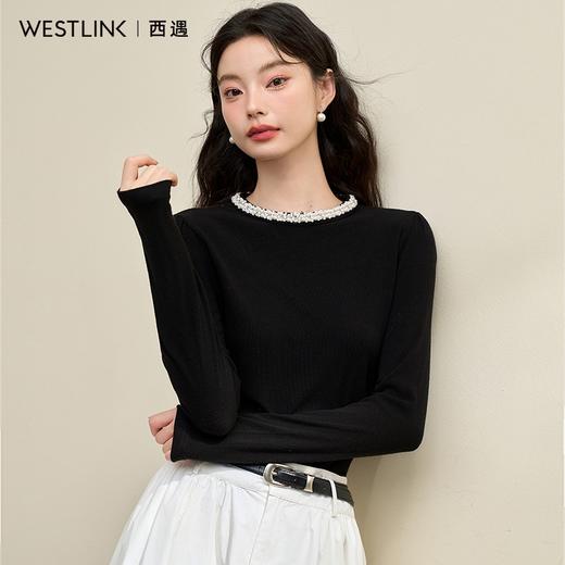 贵气优雅钉珠圆领高级感针织衫女气质宴会百搭打底衫V3842703 商品图1
