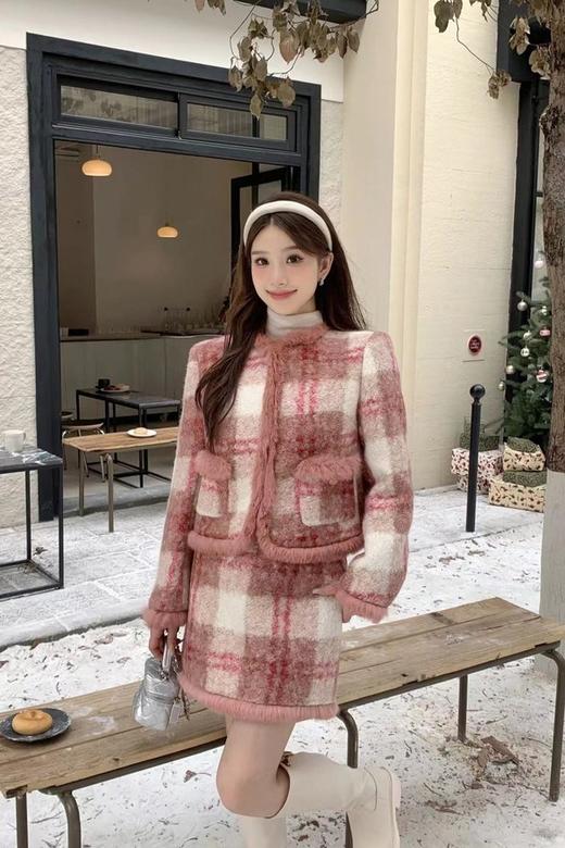 ELLA JADE 小香风格纹夹棉外套半裙套装 19574 商品图3