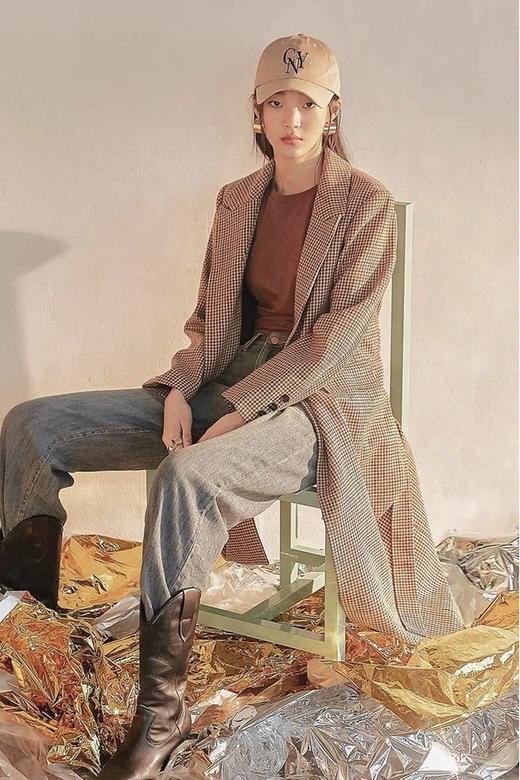 韩都衣舍/Handu Group 韩版格纹长款双排扣西装外套 15132 商品图4