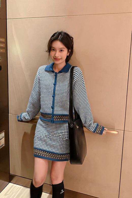 LNNNS 撞色翻领千鸟格开衫半裙针织套装 19528 商品图0